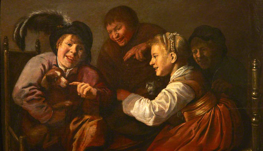 A group of children teasing a dog with a cat (Группа детей, дразнящих собаку с кошкой), c.1627-1628