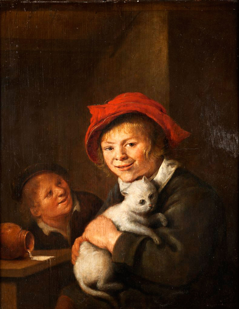 Two boys playing with a cat (Два мальчика, играющих с кошкой), 1650