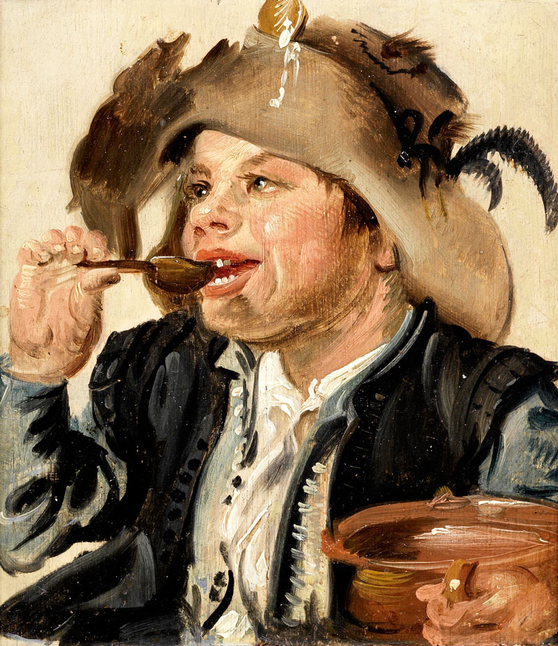 A young boy eating porridge (Мальчик, поедающий кашу)