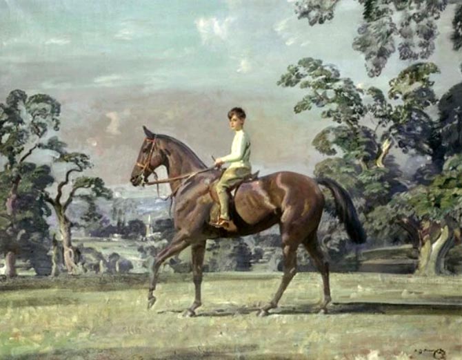 Arturo von Schroeders on a polo pony in a landscape (Артуро фон Шредерс на пони для поло на фоне пейзажа), c.1929