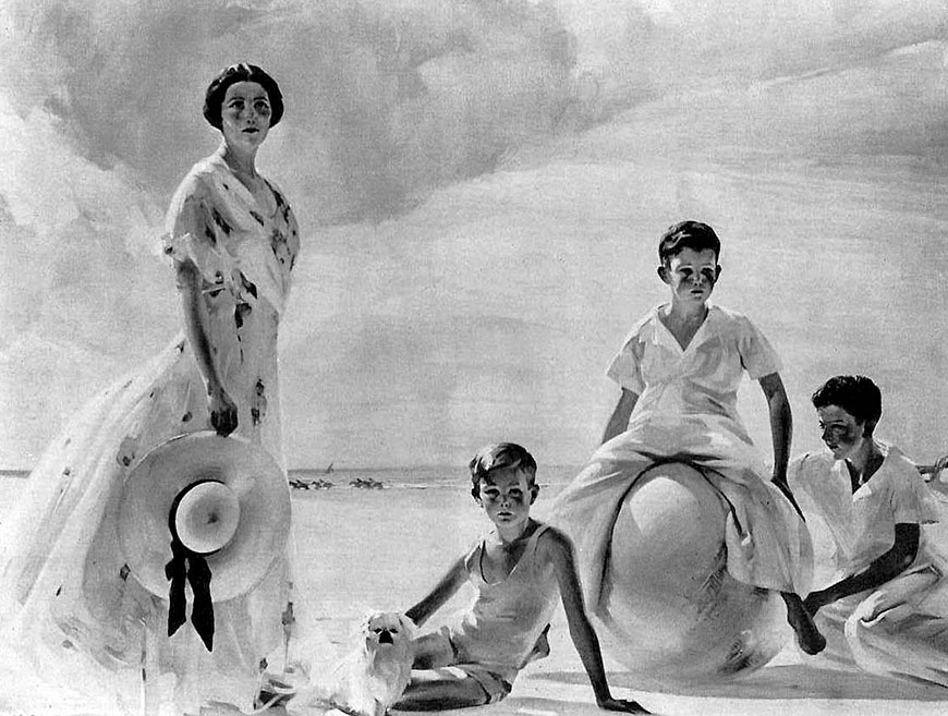 Mrs Edward W. Mitchell avec ses enfants », au bord de la mer (Г-жа У. Митчелл Эдвард со своими детьми на побережье), 1934 