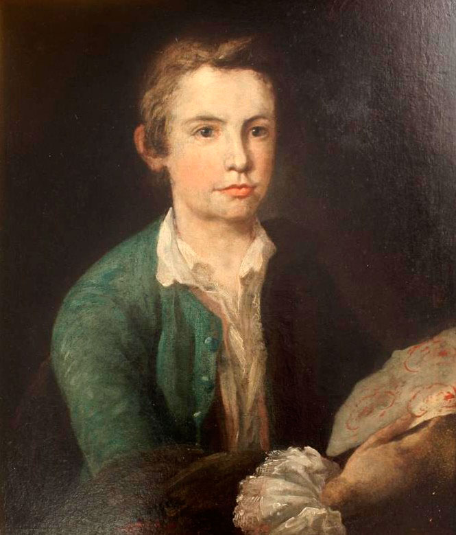 Portrait of a boy half length wearing a blue green coat lace cuffs and holding a sheet of drawings (Поясной портрет мальчика в сине-зеленом камзоле с кружевными манжетами, держащего лист с рисунками)