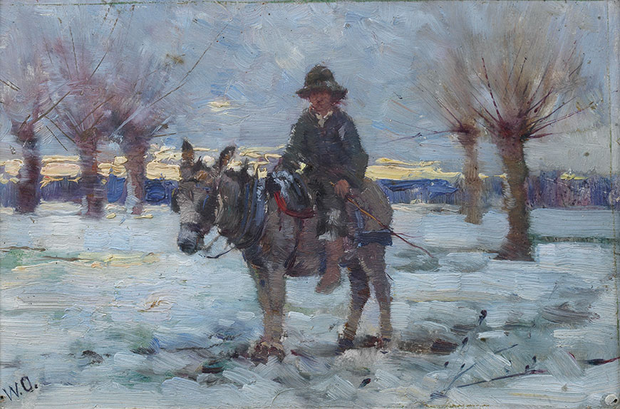 Boy on a donkey in a snowy landscape (Мальчик на ослике в снежном пейзаже), 1885