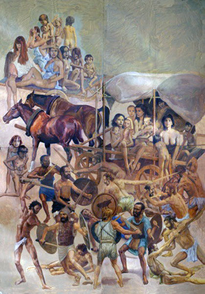 Haпaдeниe paзбoйникoв нa кapaвaн пepeceлeнцeв (Robbers attack on the caravan persons), 2000