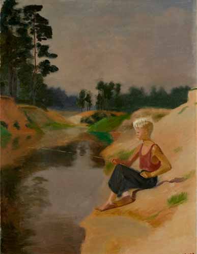 Вырица. Ландшафт с рыбачущим мальчиком (Vyritsa. Landscape with a Boy Fishing), 1938