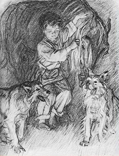 иллюстрации к книге И.С.Тургенева 'Бежин луг' (illustration from 'Bezhin Meadow' by I.Turgenev), 1959