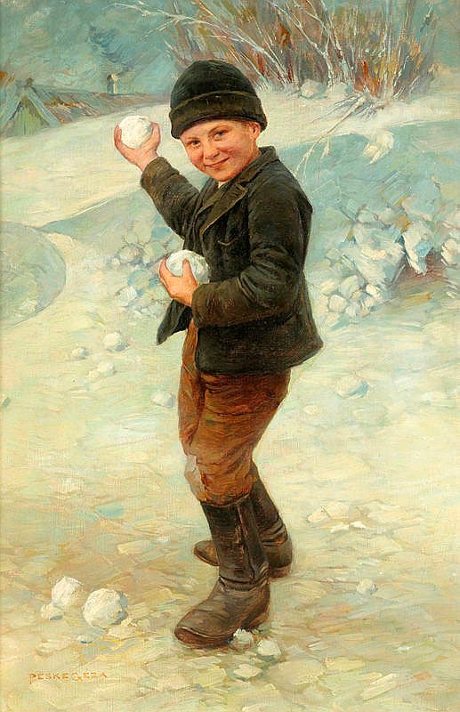 Boy shooting snowball in winter (Мальчик, бросающийся снежками зимой)