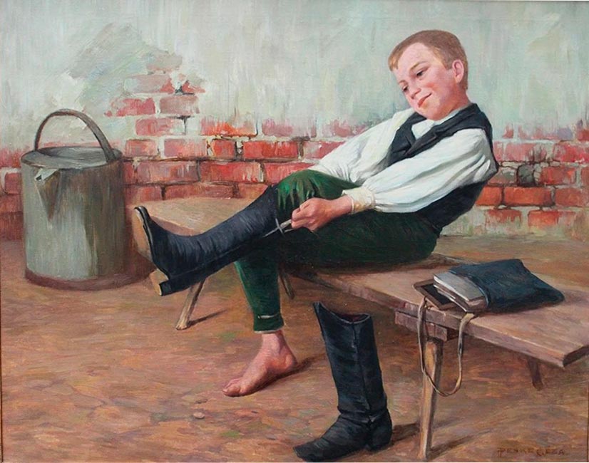 Boy putting on his boots (Мальчик, надевающий сапоги)