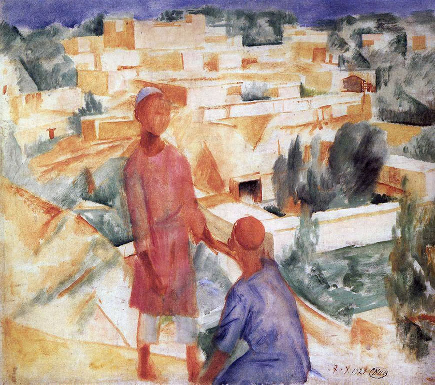 Maльчики нa фoнe гopoдa (Boys on the background of the city), 1921