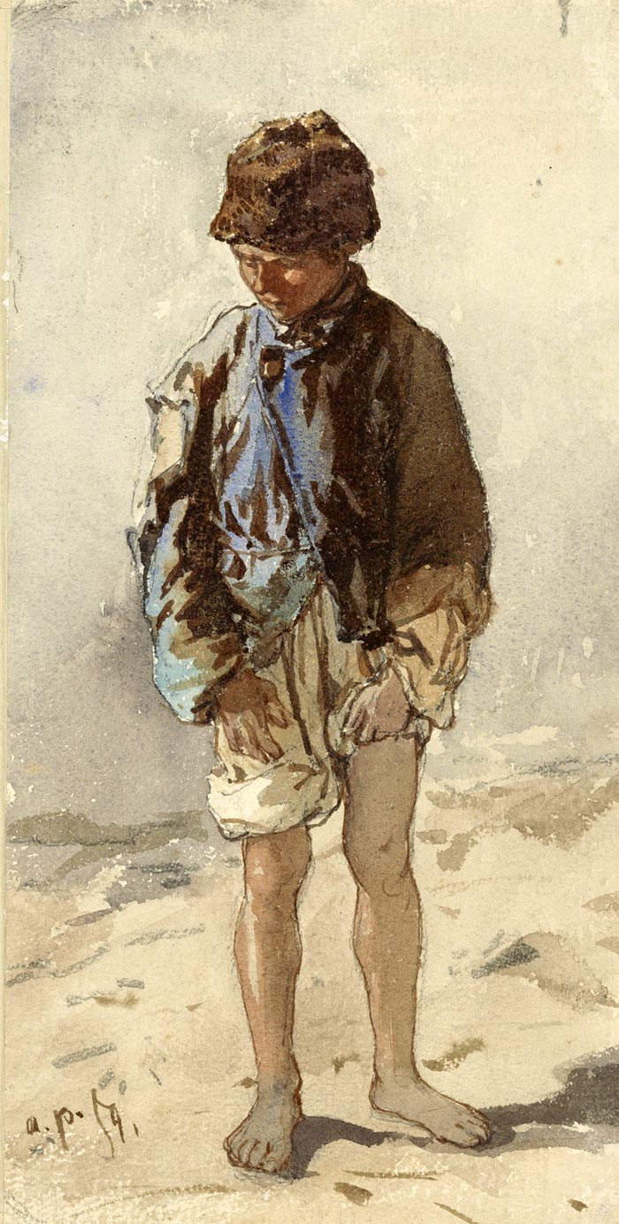 Hungarian boy, standing en face, barefoot and wearing a fur cap (Венгерский мальчик, стоящий анфас, босой и в меховой шапке), 1859