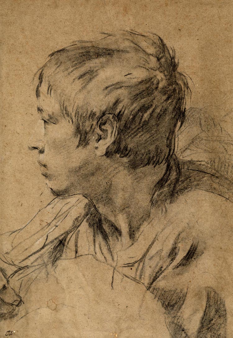 [Portrait of an unknown youth in profile to left, head and shoulders holding a hat / Портрет неизвестного юноши в левый профиль, держащий шляпу], 1715-1718