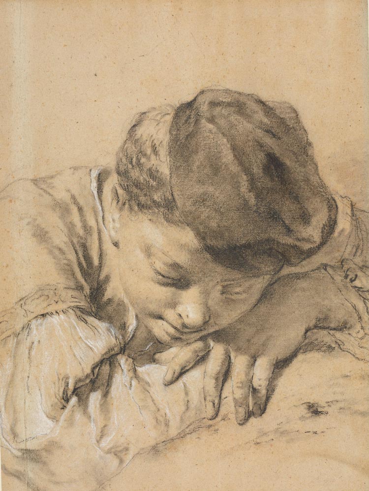 Head of a sleeping boy in a cap (Голова спящего мальчика в шапке), 1730-1740