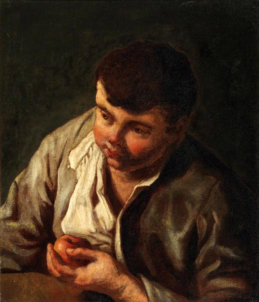 A boy, holding a pear (Мальчик, держащий грушу)