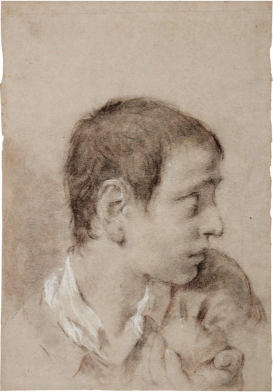 A boy in profile, holding an apple (Мальчик в профиль, держащий яблоко)