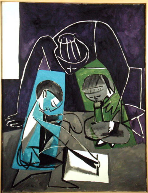 Claude drawing Francoise and Paloma (Клод рисует Франсуазу и Палому), 1954