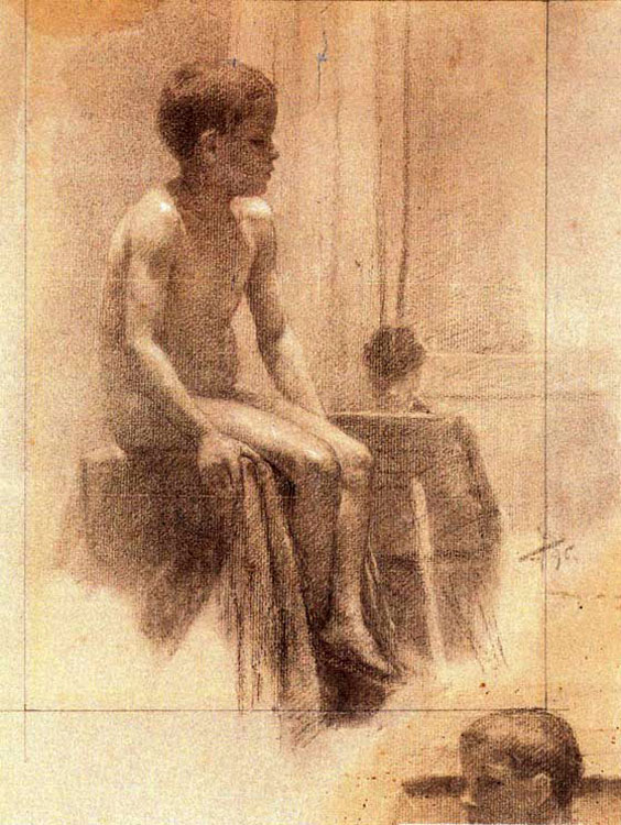 Study for a nude - a young seated boy (Эскиз обнажённого - сидящий мальчик), 1895