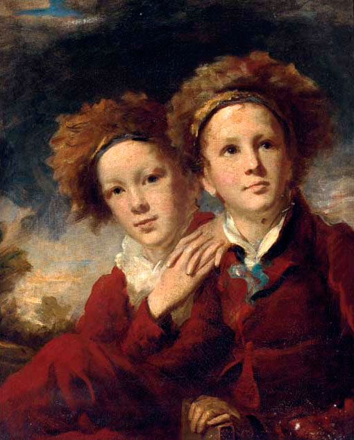 Double portrait of two boys, seated half-length, in red suits in a landscape (Двойной половинный портрет мальчиков в красных костюмах в пейзаже)