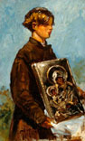 Boy carrying an icon