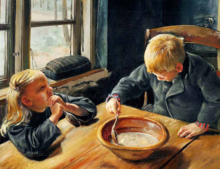 Boy and girl eating supper (Мальчик и девочка, поедающие ужин), 1884