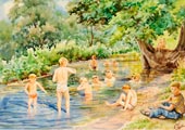 Leonid and Alexander at a creek with friends