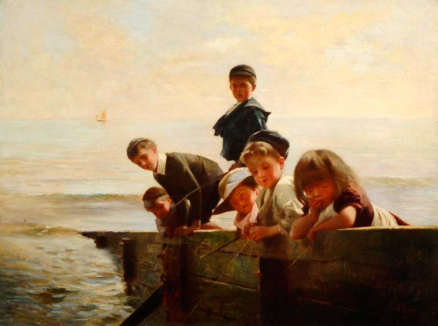 Children fishing at the pier (Дети, ловящие рыбу с пирса)