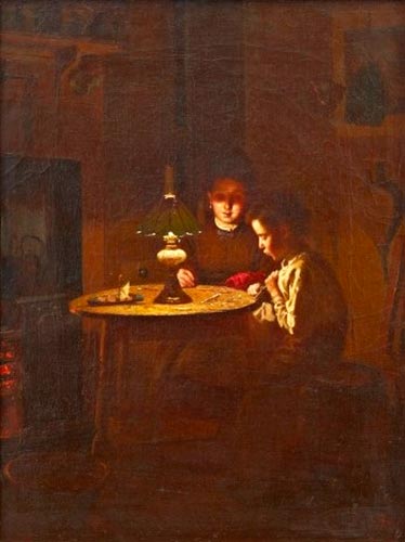 In the lamplight (В свете лампы), 1876