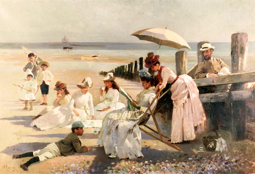 On the Shores of Bognor Regis - Portrait Group of the Harford Couple and their Children (На берегу Богнор Реджис - групповой портрет семейства Хэйфорд с детьми), 1887