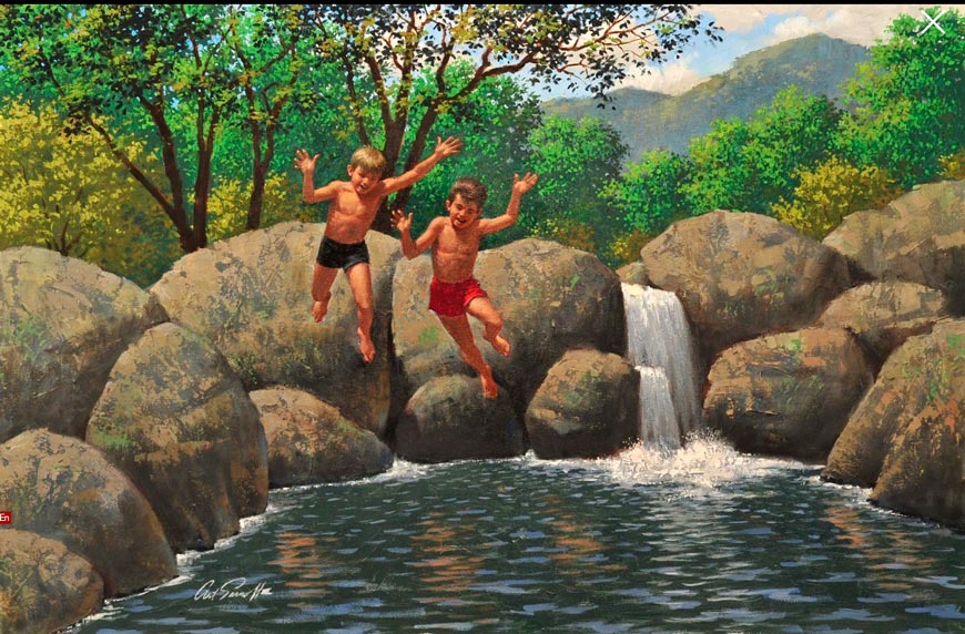 Kids swimming in a watering hole (Дети, купающиеся в водопое)