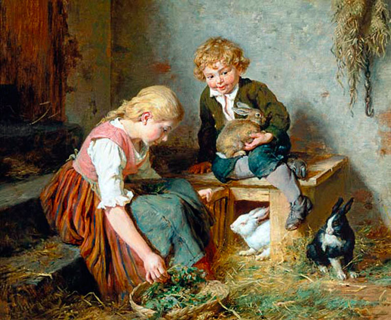 Feeding the rabbits (Кормление кроликов)