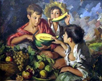 [Three Boys Eating Fruit / Три мальчика, поедающие фрукты] 