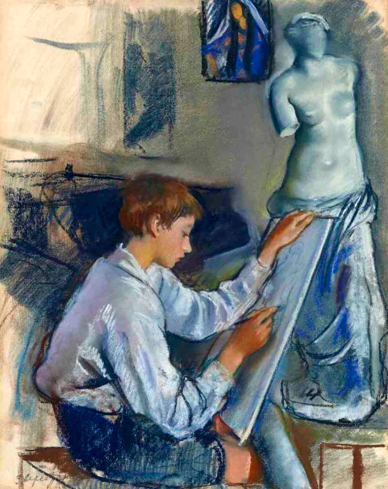 Портрет сына художницы, рисующего в студии (Portrait of the artist's son Alexandre sketching in the artist's studio), 1922