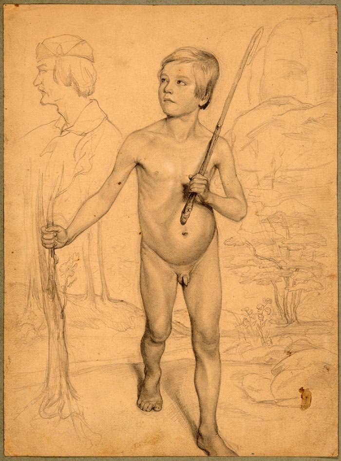 Study of a nude boy against a landscape (Этюд обнаженного мальчика на фоне пейзажа), 1858