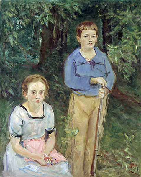 Portrat Nina und Wolfgang Slevogt oder Kinder im Wald (Портрет Нины и Вольфганга Слевогт или Дети в лесу), 1917