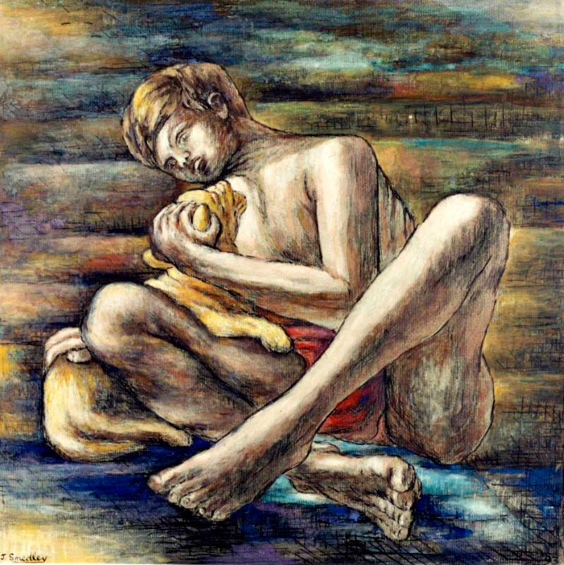 Sitting Boy with Cub (Сидящий мальчик со щенком), 1993