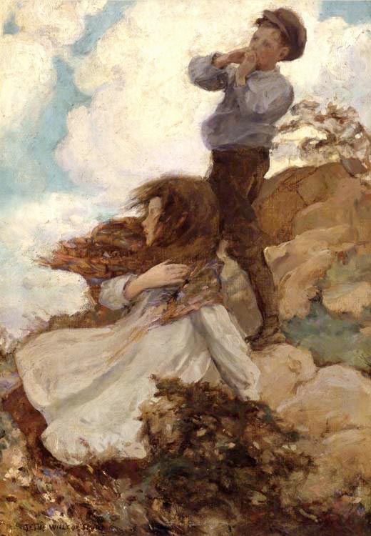 Two children on a windswept hillside (Двое детей на продуваемом ветром склоне холма), 1915-1920