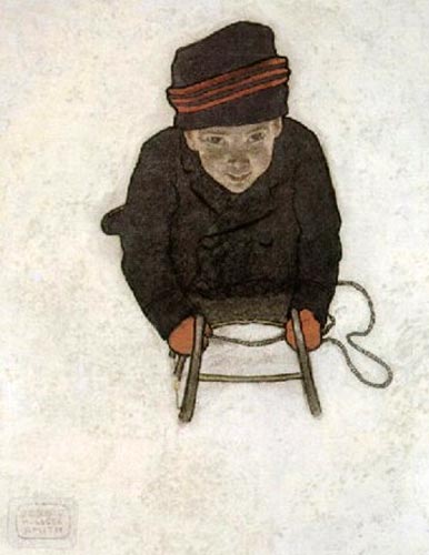 Boy sledding towards viewer (Мальчик, катящийся на санках навстречу зрителю)