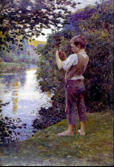 A boy fishing along a quiet stream (Мальчик, ловящий рыбу в тихом ручье), c.1899