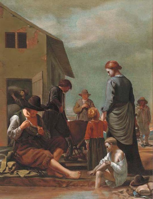 A peasant family with a man defleaing himself (Крестьянская семья с мужчиной, избавляющего себя от вшей)