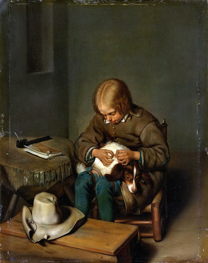 Boy Ridding his Dog of Fleas (Мальчик, избавляющий свою собаку от блох), c.1665