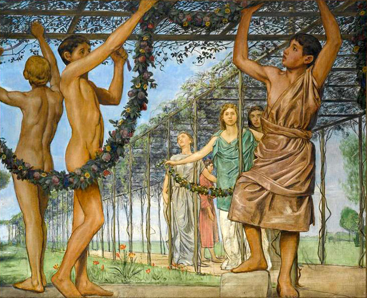 Young boys tying garlands of flowers to an arbor (Мальчики, привязывающие гирлянды цветов к беседке), 1890-1891