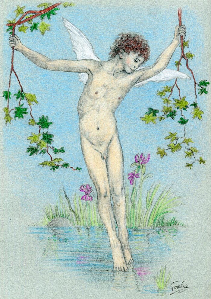 Cupido III, touching the pond, nach Bouguerau (Купидон III, касающийся пруда, по мотивам Бугро), 2022