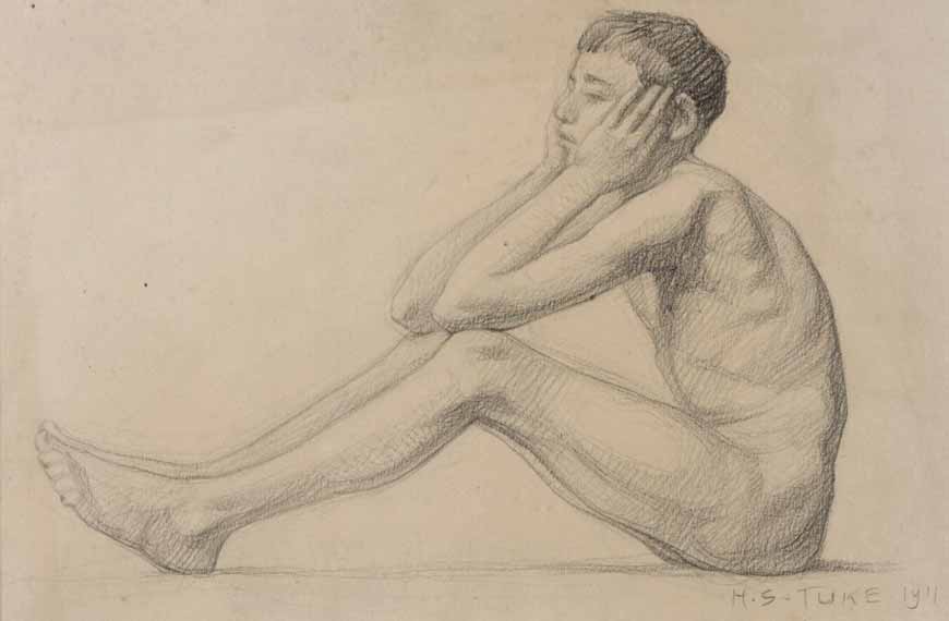 Naked young boy, seated, head in hands (Обнаженный мальчик сидит, обхватив голову руками), 1911