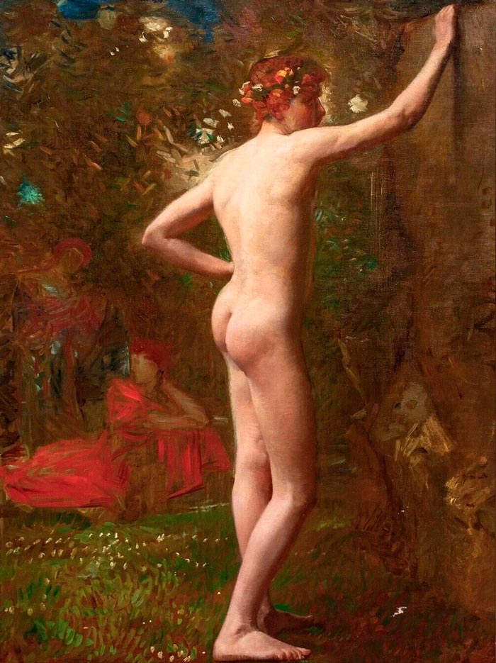 Nude boy posing as a young Bacchus (Обнаженный мальчик, позирующий в качестве юного Вакха)