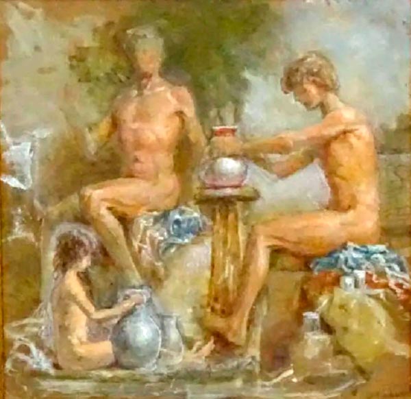 Naked boys throwing making pots and pedestal (Голые мальчики, ваяющие горшки и пьедестал)