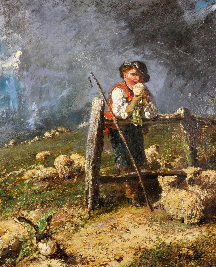 [A Young Shepherd Eating a Turnip, leaning on a Gate with Sheep around him in the Field / Юный пастух ест репу, опираясь на ворота, а вокруг него в поле овцы]