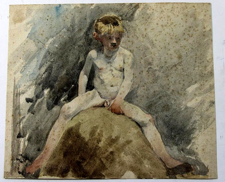 Nude Boy Sitting On A Rock (Нагой мальчик, сидящий на камне), c.1900