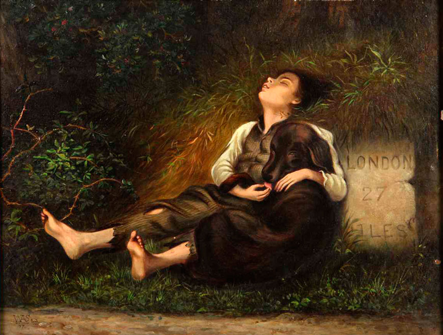 A young boy and his dog asleep by the side of the road (Мальчик и его собака, спящие у обочины дороги), c.1877