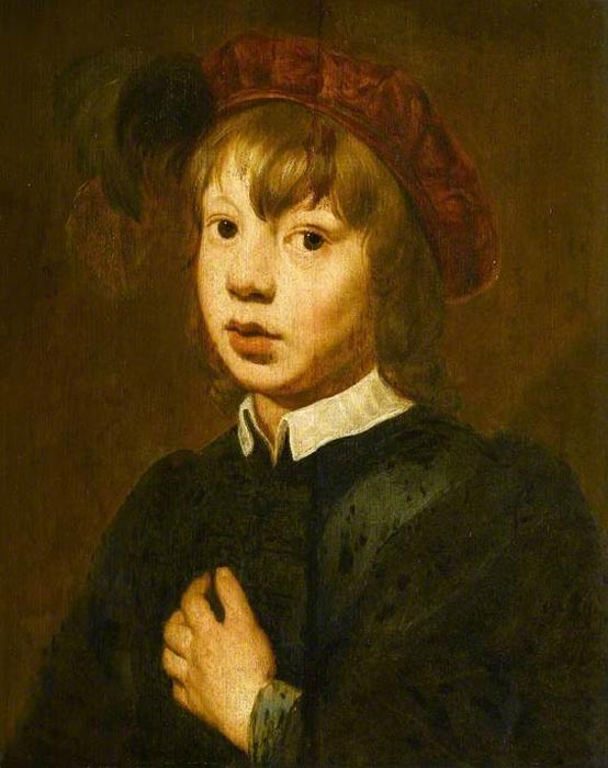 A young boy wearing a red beret with feathers / said to be a portrait of John Thurbarne (Мальчик в красном берете с перьями / сказано, что это портрет Джона Тёрбарна), mid XVII