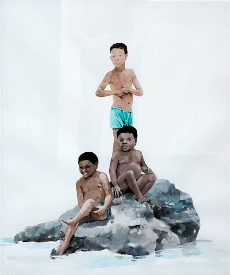 Three African American boys swimming (Три купающихся афро-американских мальчика), XX