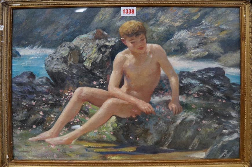 Nude boy on shoreline (Голый мальчик на береговой линии)